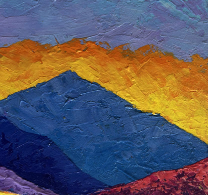 Oil painting Big mountains and sunset V. Zadorozhnya textured abstract art