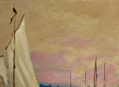 Oil painting Scarlet sunset on the ferry Yuriy Suprunchuk sailboat