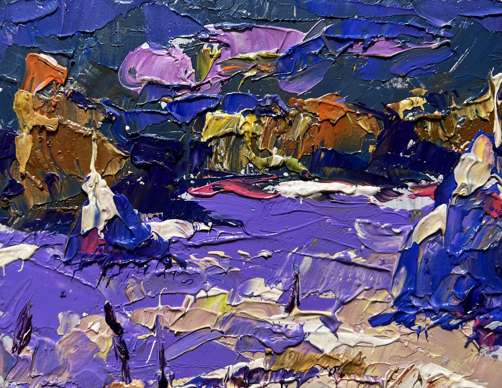 Oil painting Frosty day by Oleksiy Ivanyuk in purple blue earthy tones