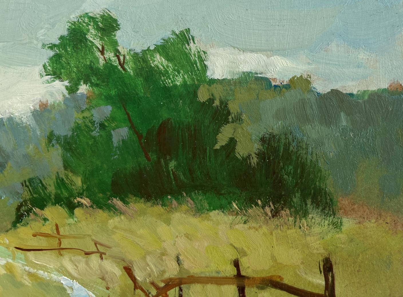 Oil painting Golden summer fields by Yuriy Suprunchuk, textured green tree