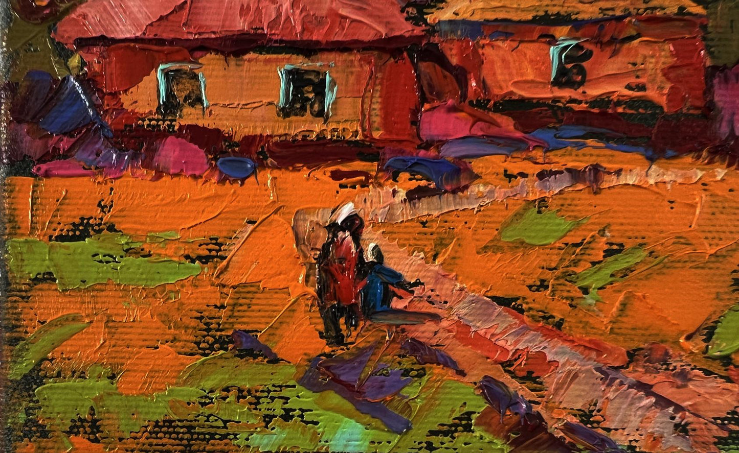 Vibrant impressionist oil painting of autumn village sunset by Oleksiy Ivanyuk