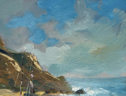 Oil painting Sunny day at sea by Yuriy Suprunchuk, coastal cliffs and waves