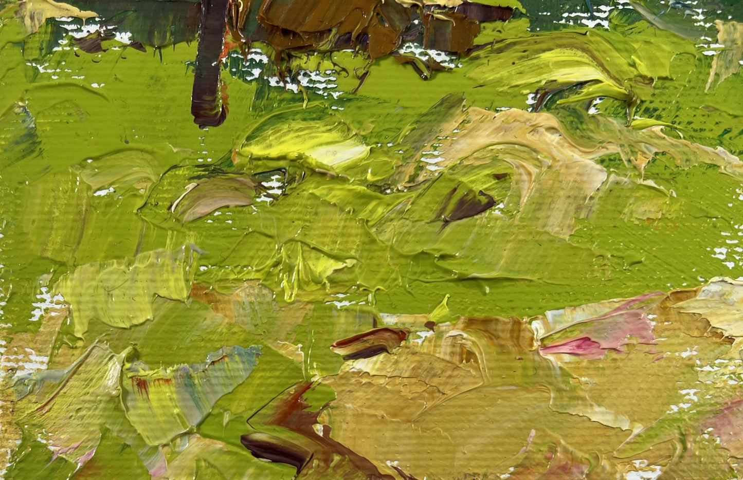 Oil painting Whispers of the Morning by Oleksiy Ivanyuk with vibrant green impasto
