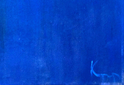 Oil painting Fog on the Lake by Natalia Korf-Ivaniuk, textured deep blue canvas