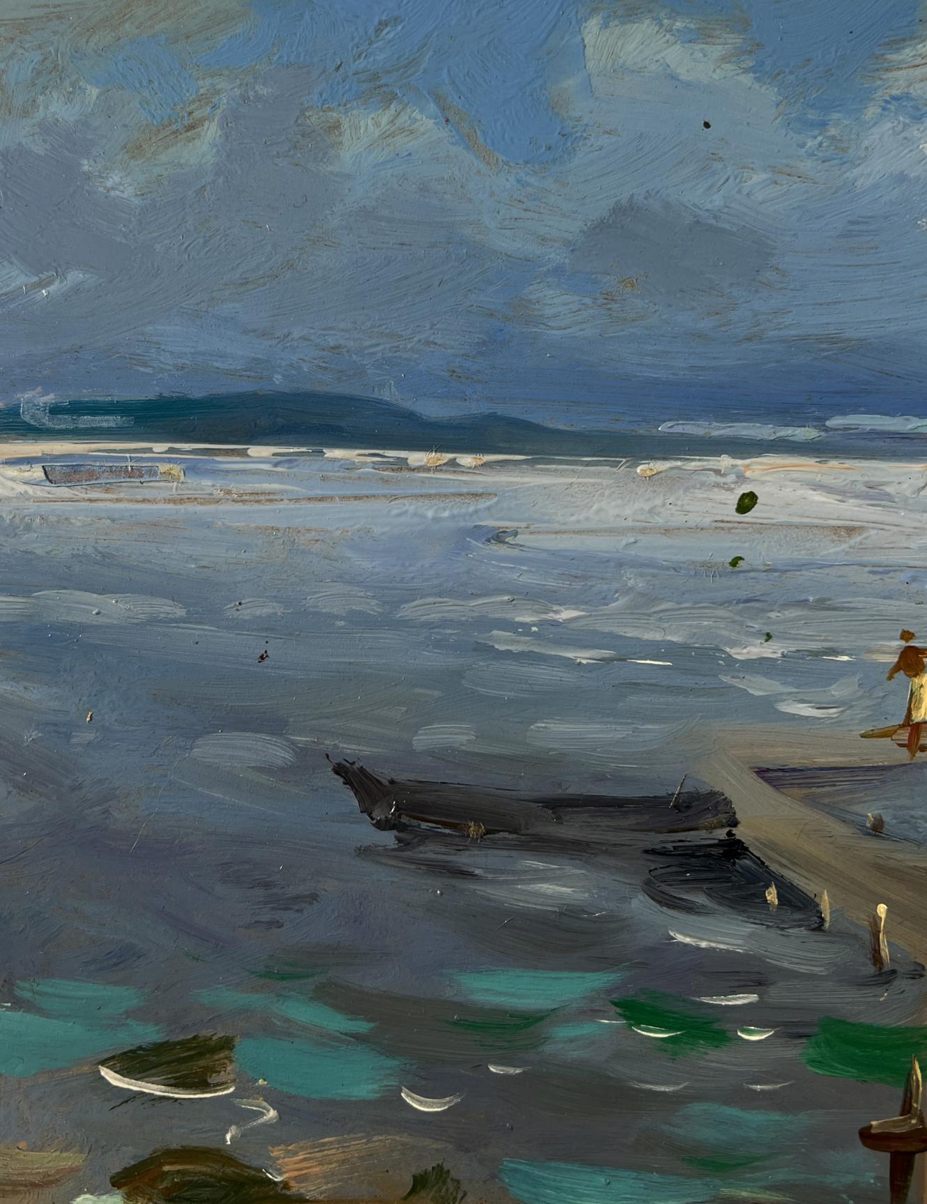 Oil painting of boats on river bank by Yuriy Suprunchuk