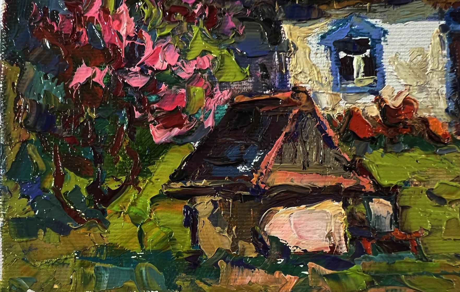 Vibrant impressionist oil painting Spring in the village by Oksana Ivanyuk