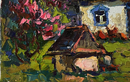 Vibrant impressionist oil painting Spring in the village by Oksana Ivanyuk