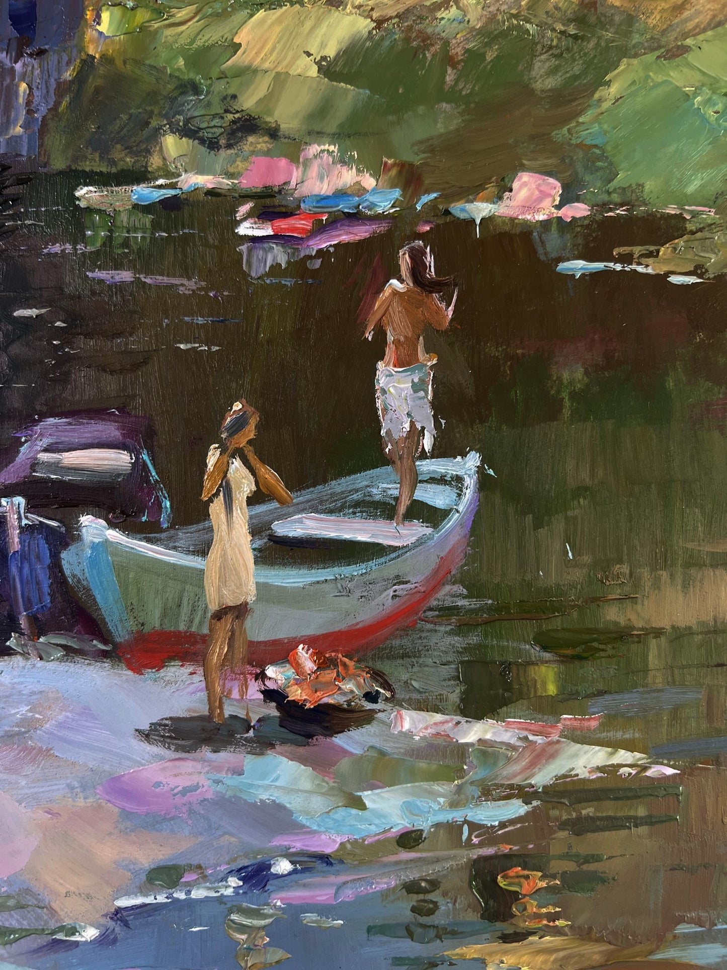 Oil painting Girls sailing in a boat by Yuri Suprunchuk