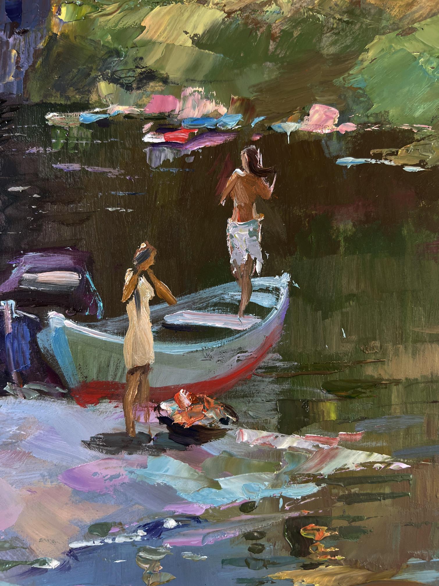 Oil painting Girls sailing in a boat by Yuri Suprunchuk