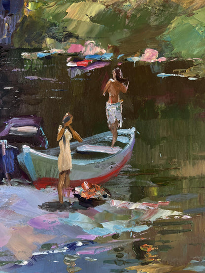 Oil painting Girls sailing in a boat by Yuri Suprunchuk