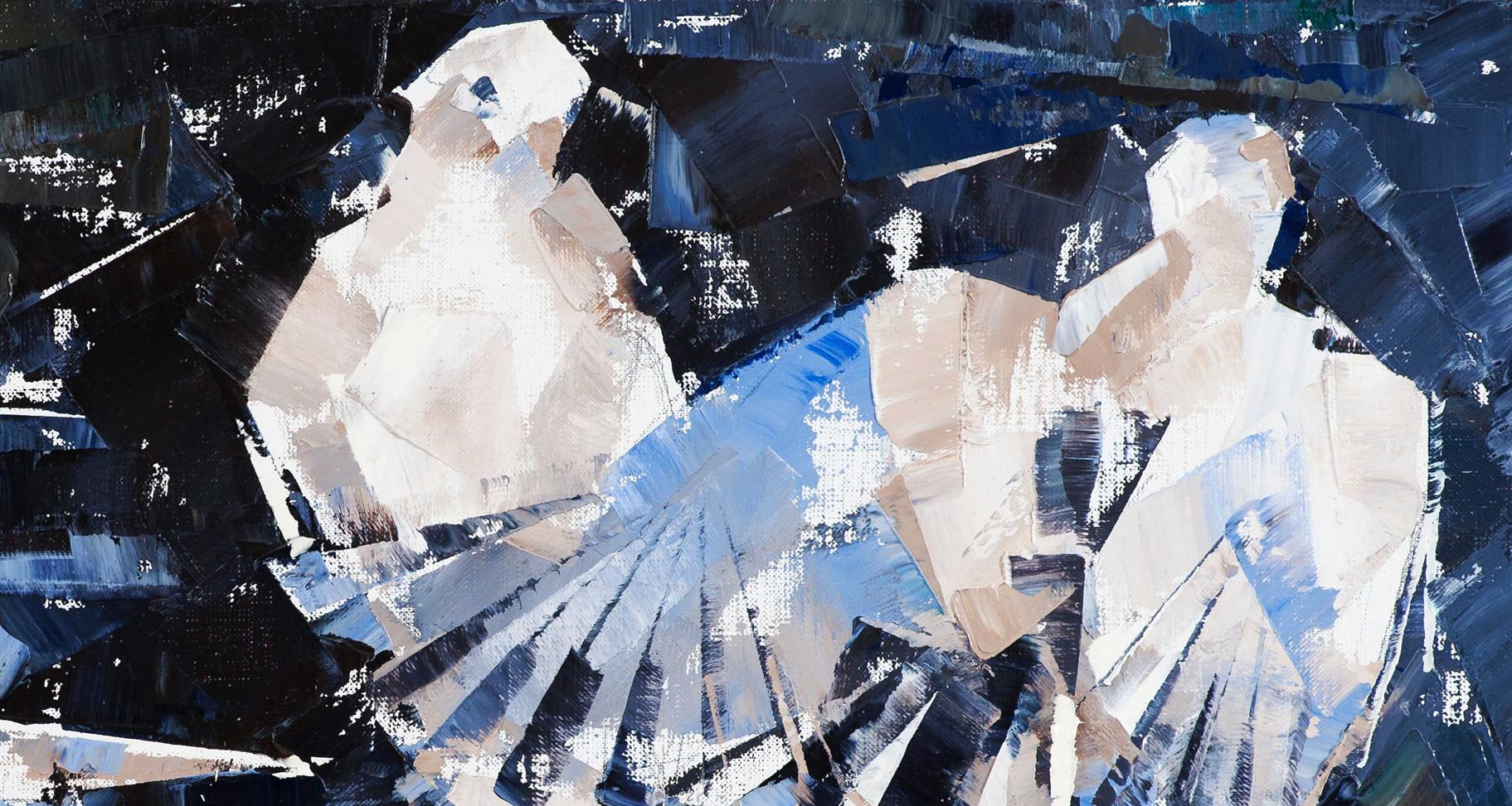 Oil painting Under the Wings by Volodymyr Gluhomanyuk, abstract figures