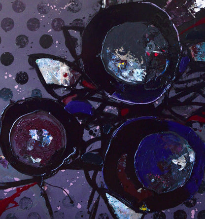 Oil painting Evening Still Life by Natalia Korf-Ivaniuk, dark blue purple circles