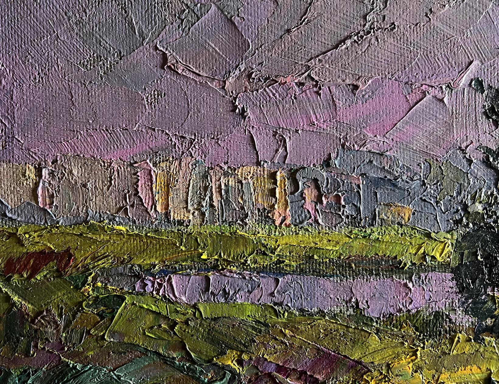 Oil painting Natural meadow by Boris Serdyuk, textured purple green gray impasto