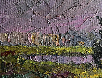 Oil painting Natural meadow by Boris Serdyuk, textured purple green gray impasto