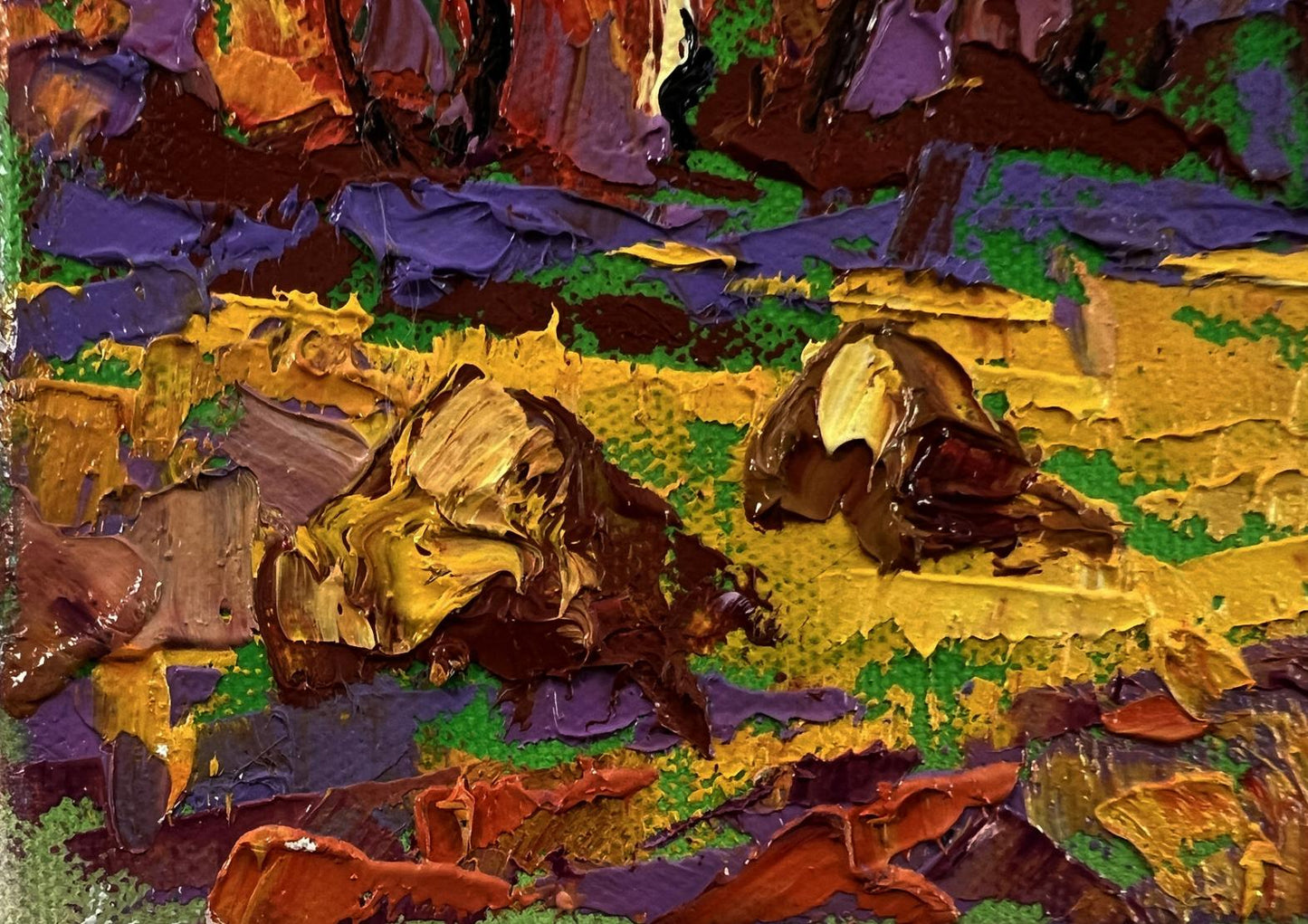 Vibrant autumn nature oil painting by Oleksiy Ivanyuk with bold textured strokes