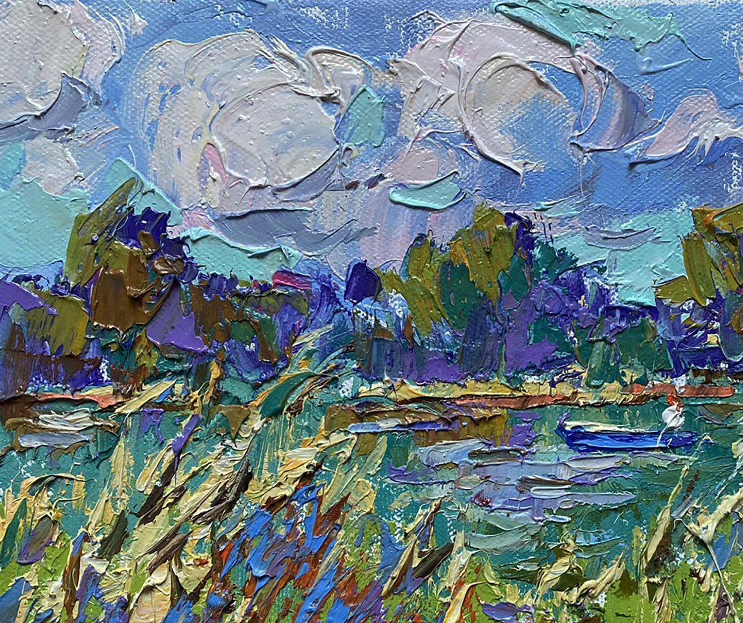 Vibrant Oleksiy Ivanyuk oil painting Among the Reeds lakeside impressionist scene