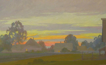 Oil painting August evening by Valery Savenets: impressionistic rural sunset