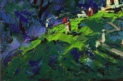 Vibrant impressionist oil painting of city park gazebo by Oleksiy Ivanyuk
