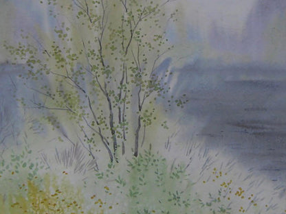 Watercolor painting of spring river fog by Valery Savenets