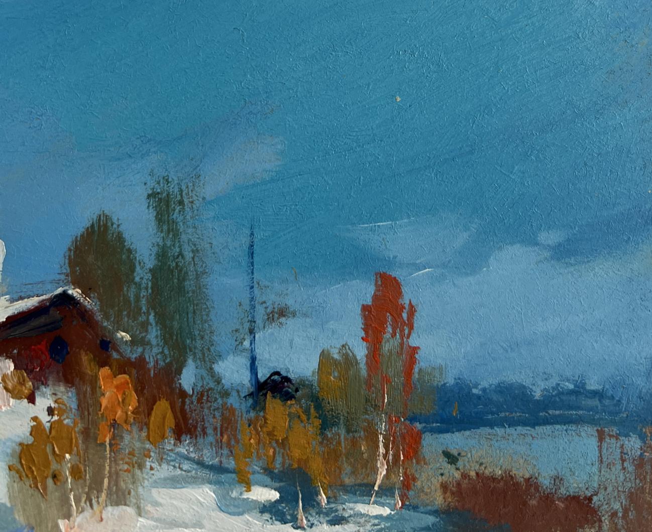 Oil painting The first snow fell by Yuriy Suprunchuk snowy landscape