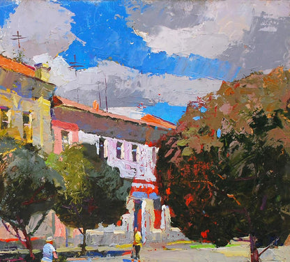 Vibrant impressionist oil painting Summer in the city by Egor Shvachunov