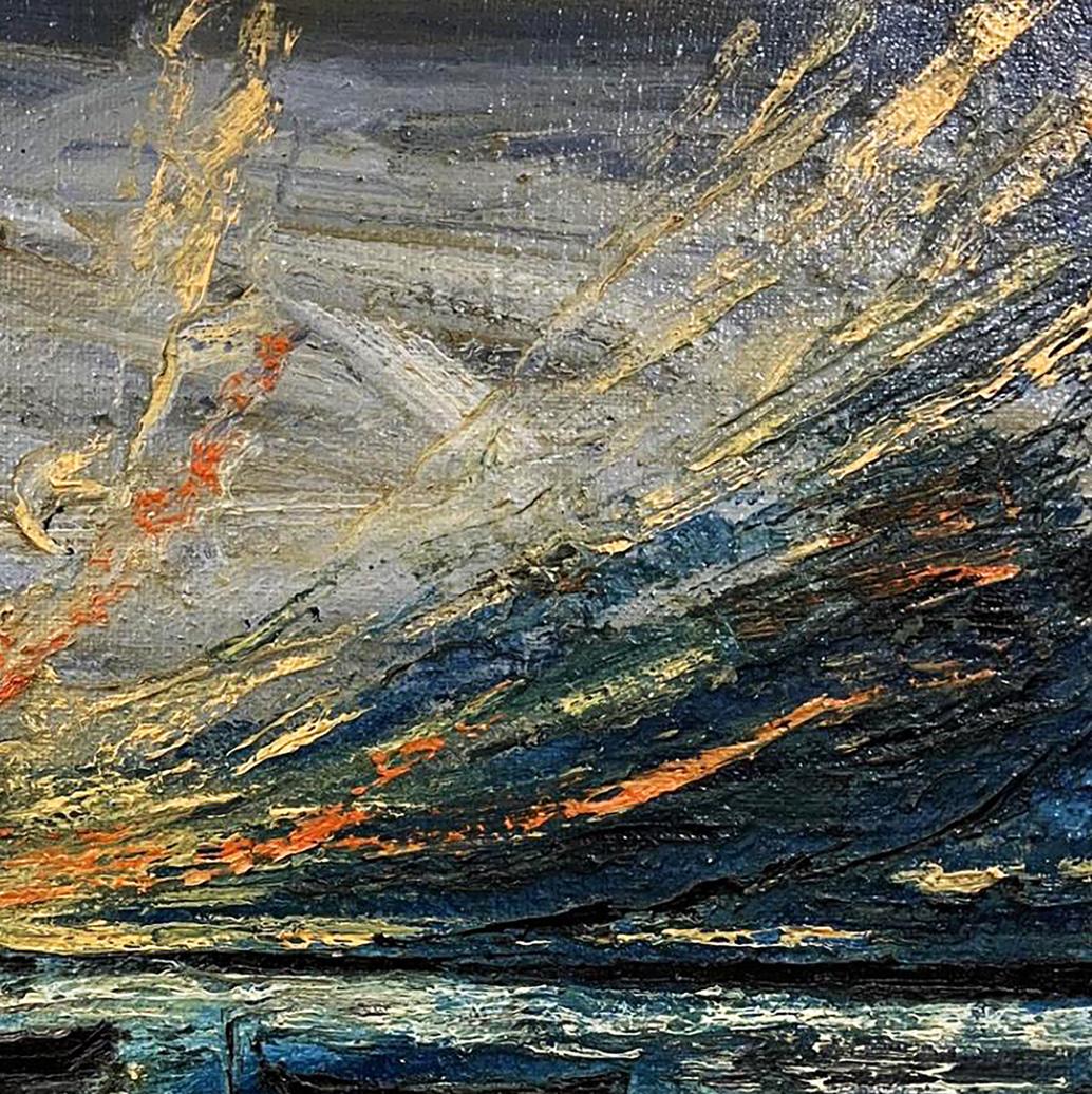 Oil painting Boats in the Sea by Serhiy Kovalev dramatic seascape
