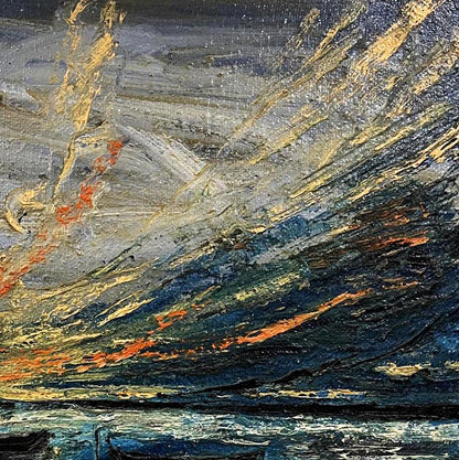 Oil painting Boats in the Sea by Serhiy Kovalev dramatic seascape