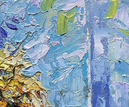 Oil painting Spring flowers by Oksana Ivanyuk with textured impasto brushstrokes