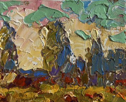 Oil painting Haystacks in the field by Oleksiy Ivanyuk textured impressionistic art