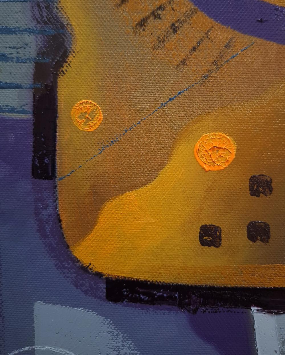 Oil painting Walking in the Labyrinth by Sergiy Voichenko with vibrant orange accents