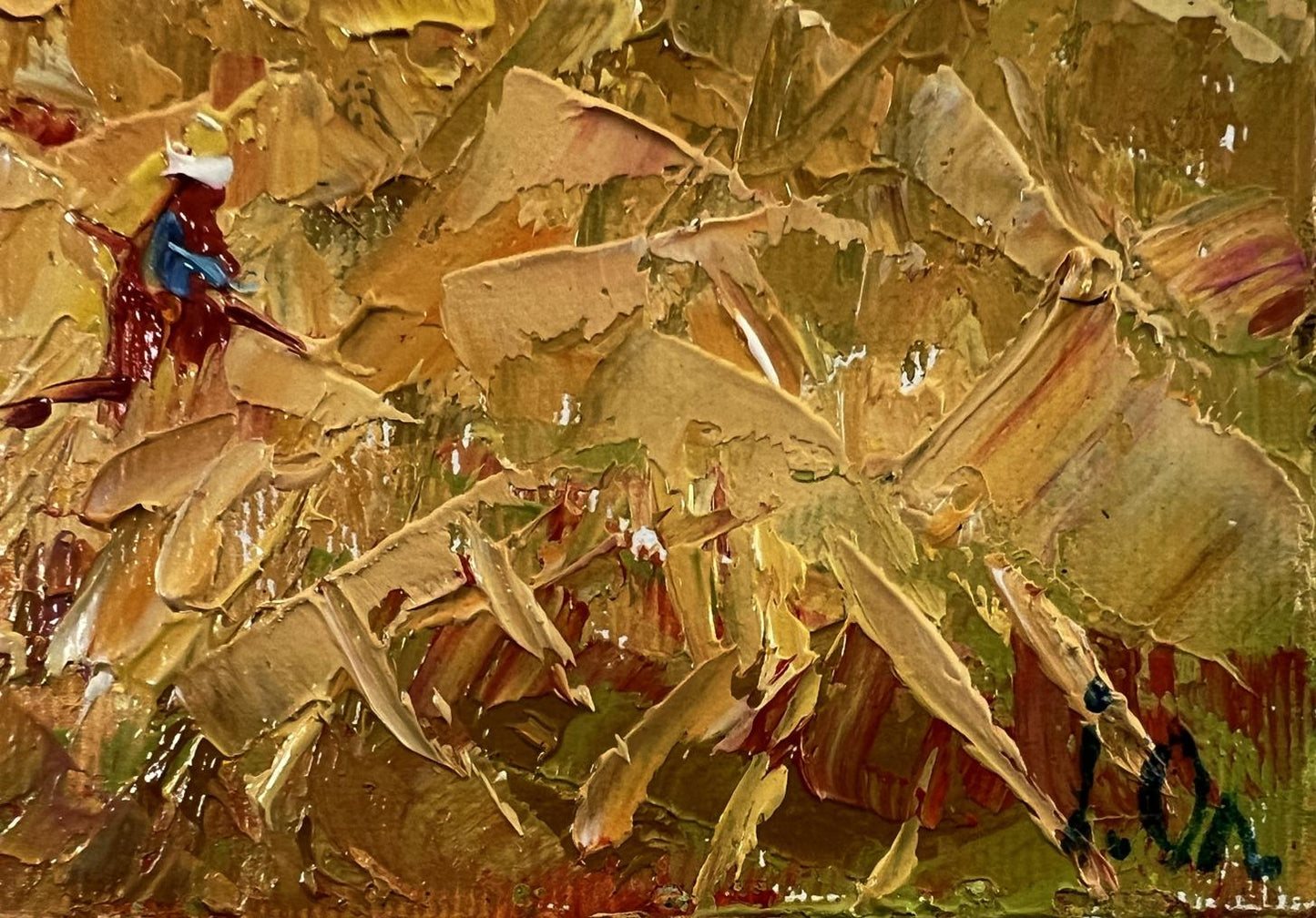 Oil painting Daytime haymaking by Oleksiy Ivanyuk in warm impasto tones