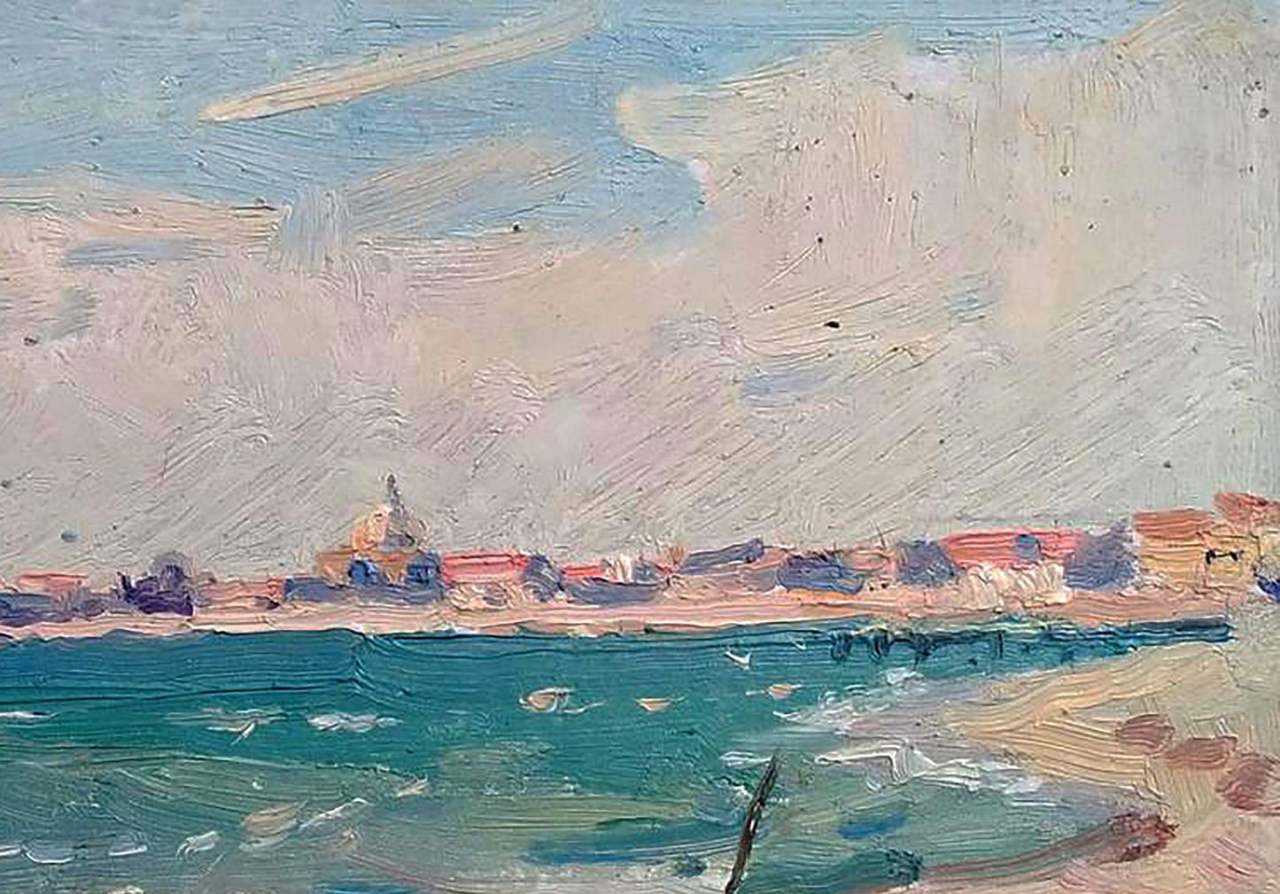 Textured impressionist oil painting of sea shores by Yury Konovalov