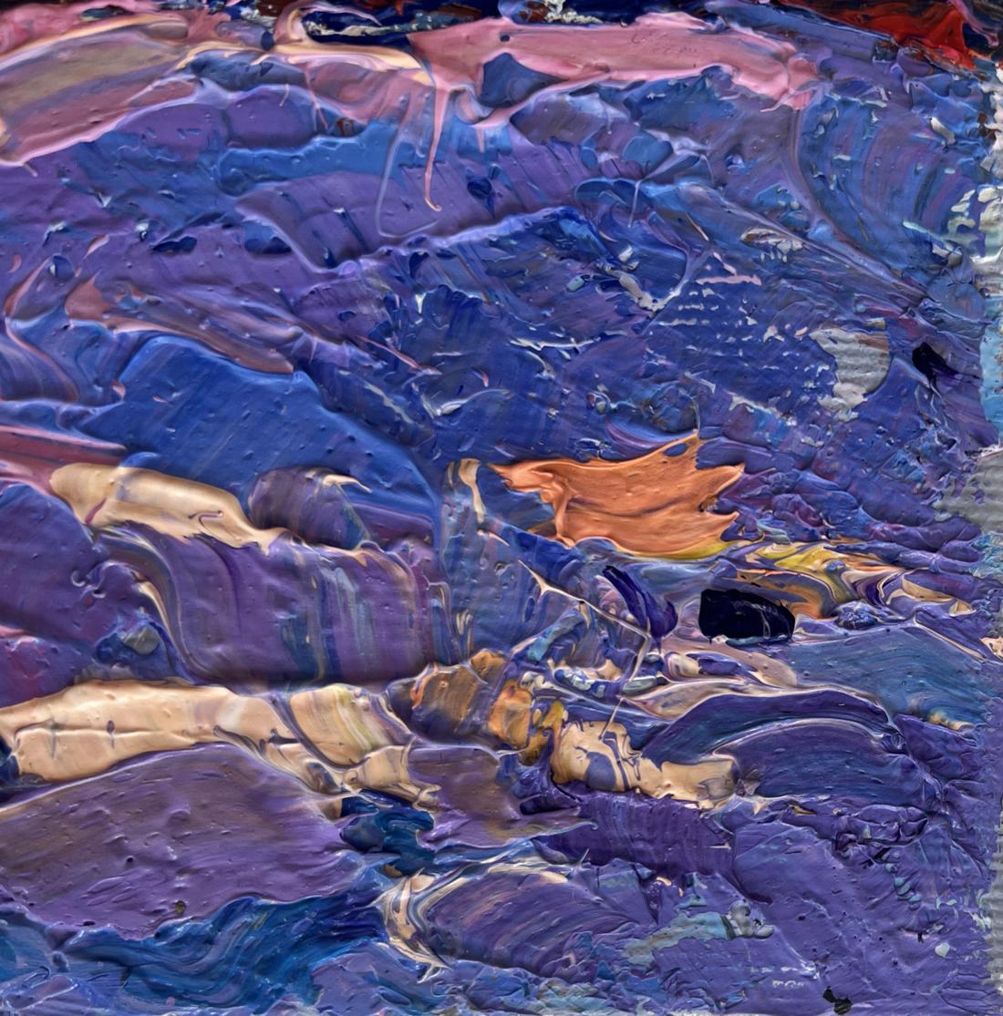 Frosty winter evening oil painting by Oksana Ivanyuk with purple blue impasto