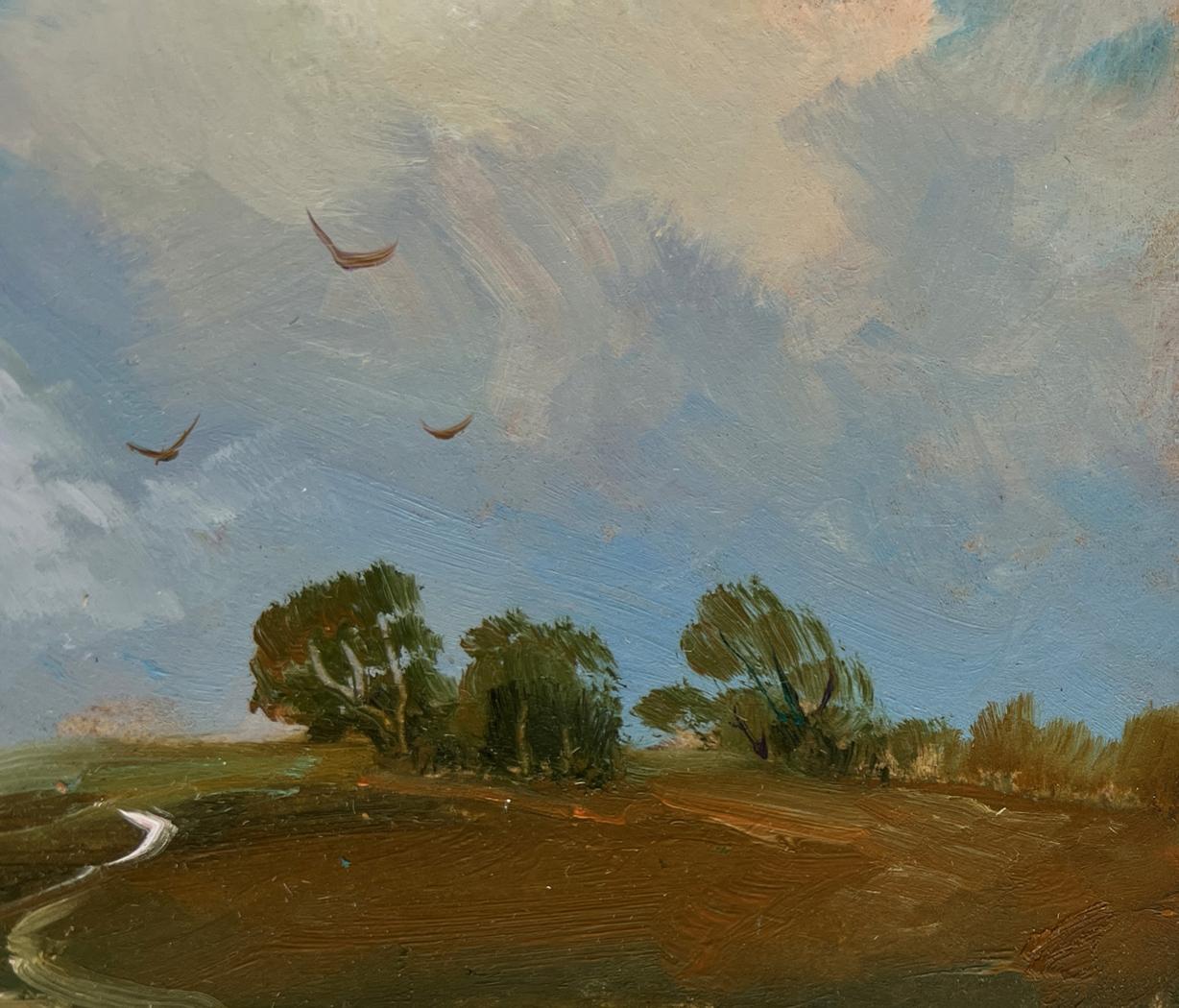 Oil painting Birds flying home by Yuriy Suprunchuk: impressionistic field and birds