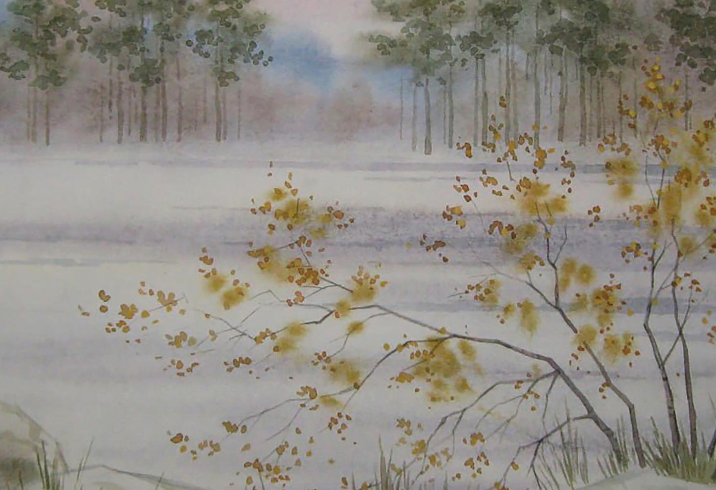 Watercolor painting of winter forest by Valery Savenets snowy landscape
