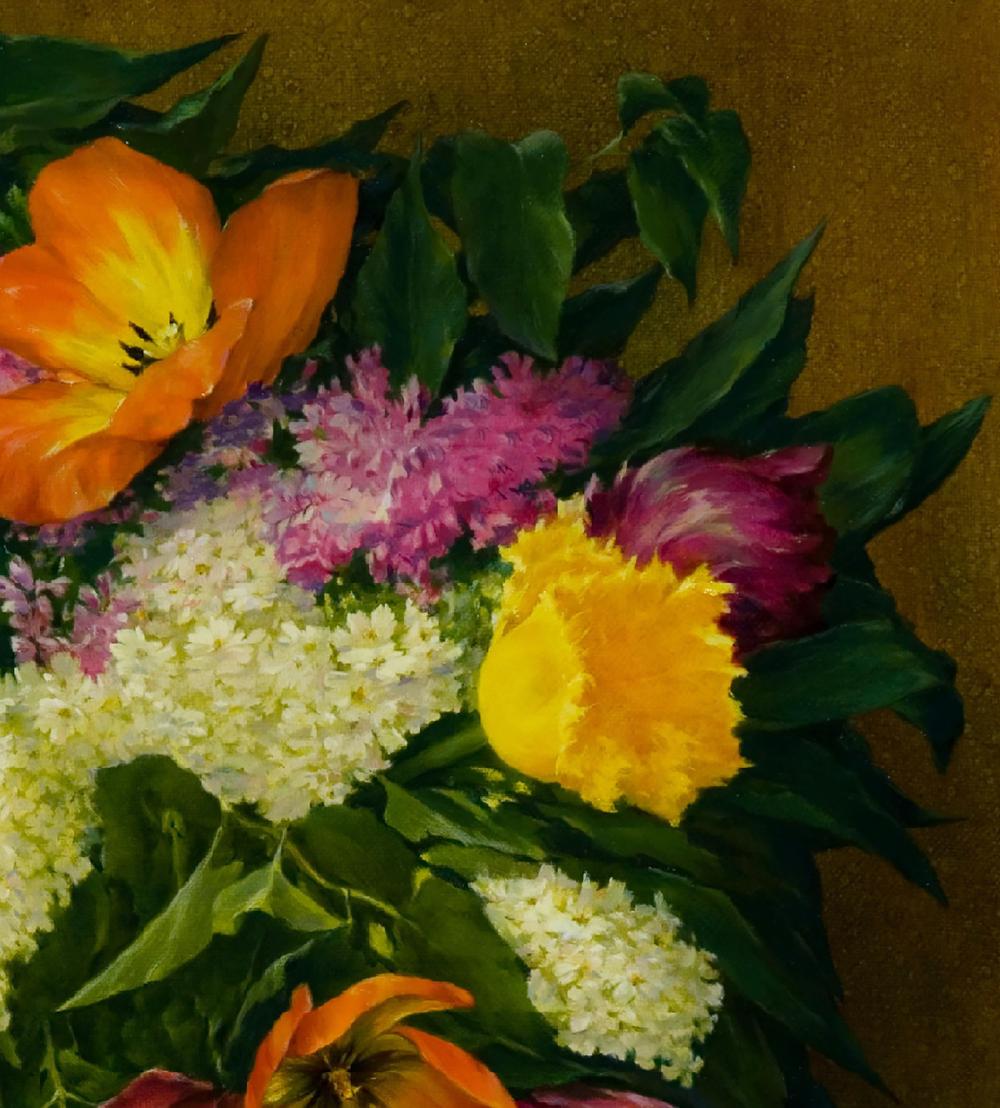 Oil painting Spring bouquet by Vasily Korkishko with vibrant flowers