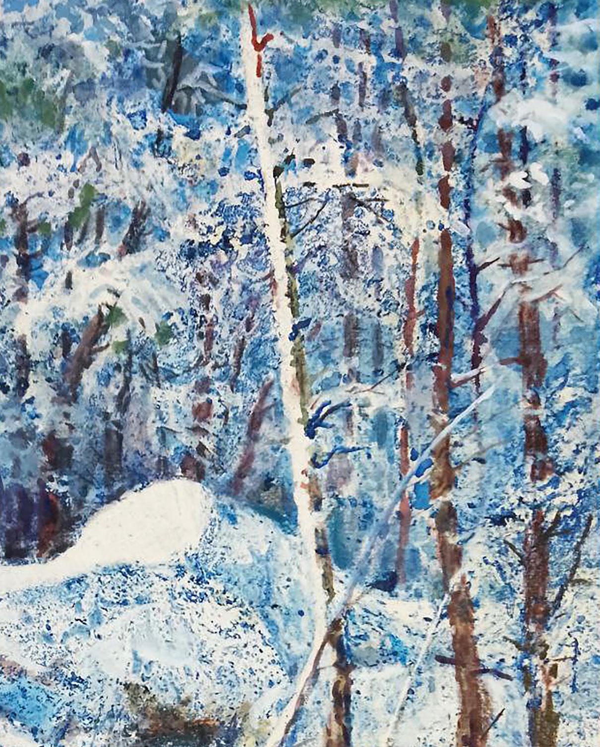 Textured watercolor snowy forest oil painting by Vitaly Duhnevich