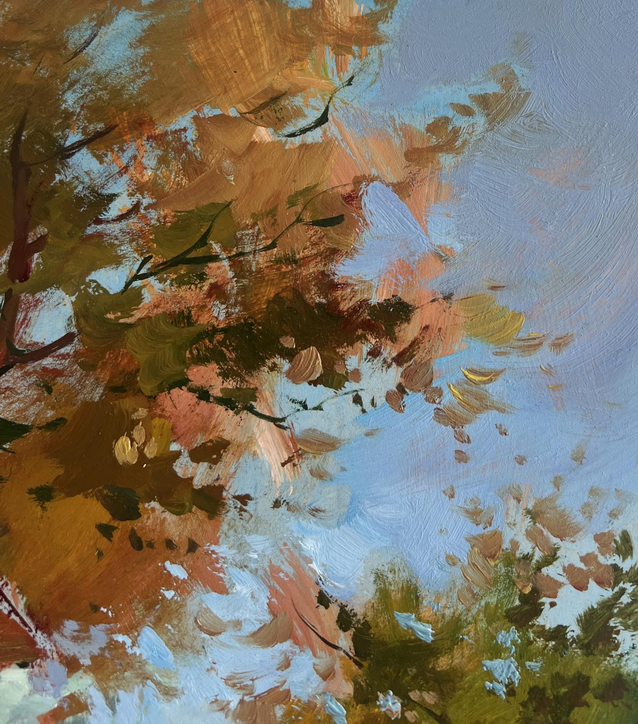 Oil painting Autumn golden path by Yuriy Suprunchuk, abstract autumn branches