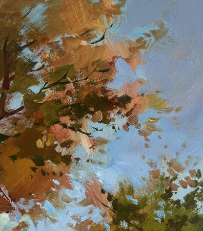 Oil painting Autumn golden path by Yuriy Suprunchuk, abstract autumn branches