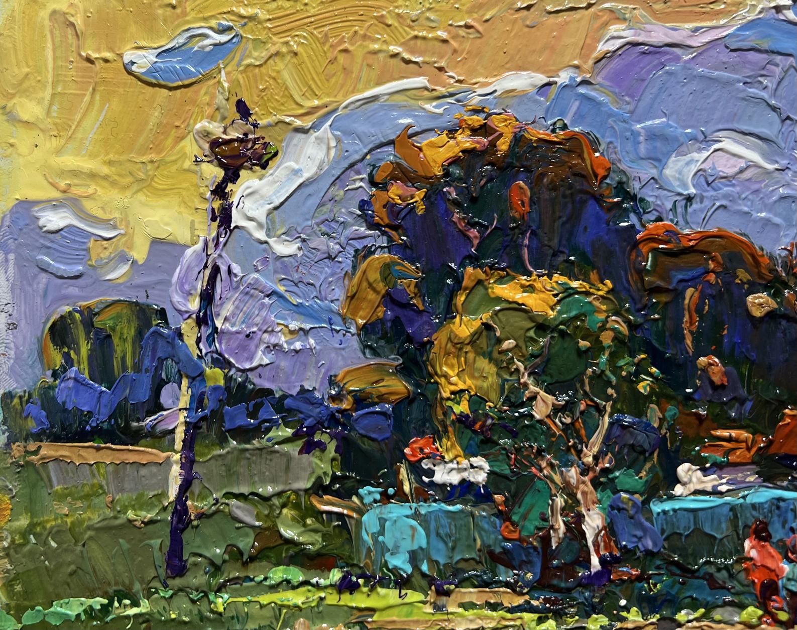 Vibrant impressionist oil painting Gardening in the village by Oksana Ivanyuk
