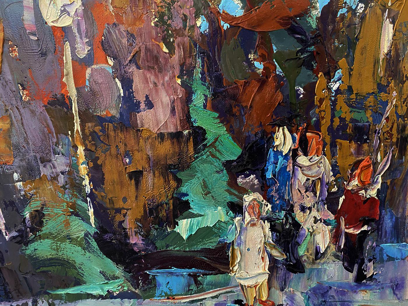 Oil painting At the Obelisk by Oksana Ivanyuk with vibrant abstract brushstrokes