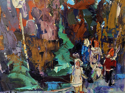 Oil painting At the Obelisk by Oksana Ivanyuk with vibrant abstract brushstrokes