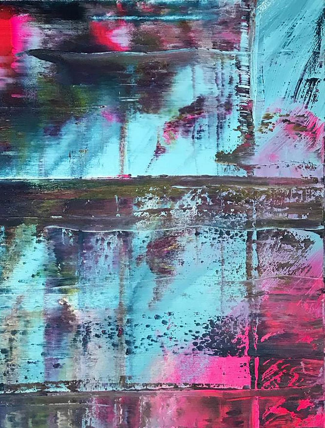 Abstract Acrylic painting My kingdom by Olga Melezhik in teal magenta black