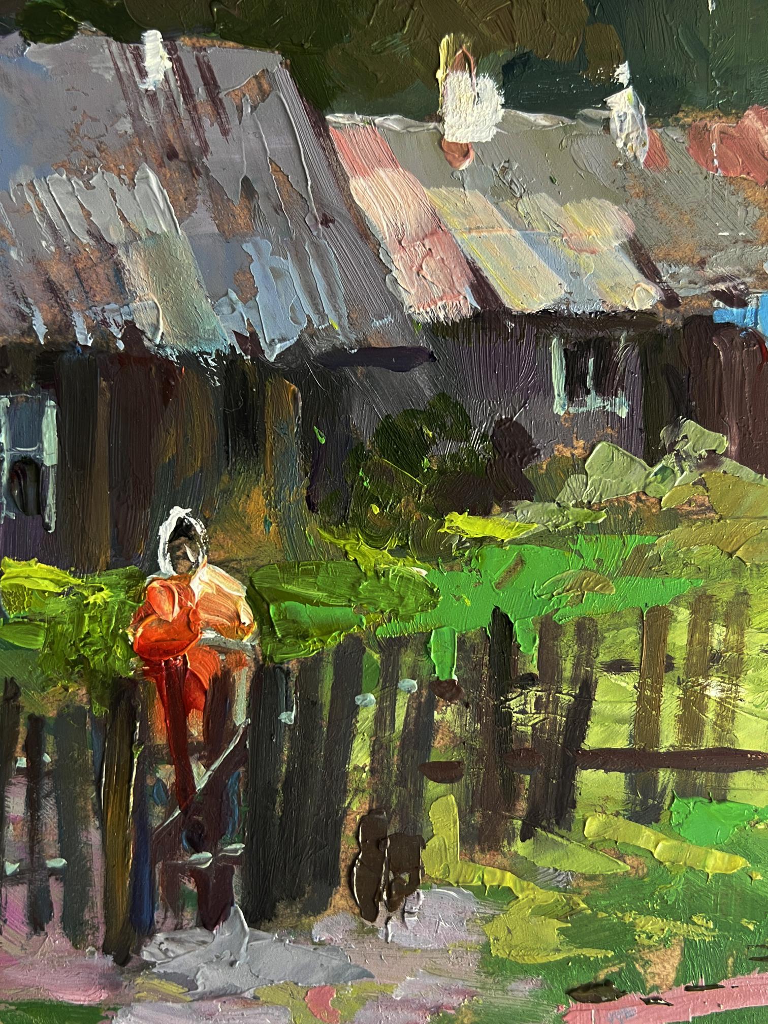 Oil painting Country courtyard by Yuriy Suprunchuk vibrant impressionist scene