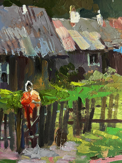 Oil painting Country courtyard by Yuriy Suprunchuk vibrant impressionist scene