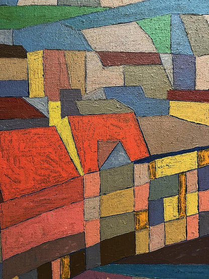 Vibrant geometric oil painting Walking the Streets by Serhiy Kovalev