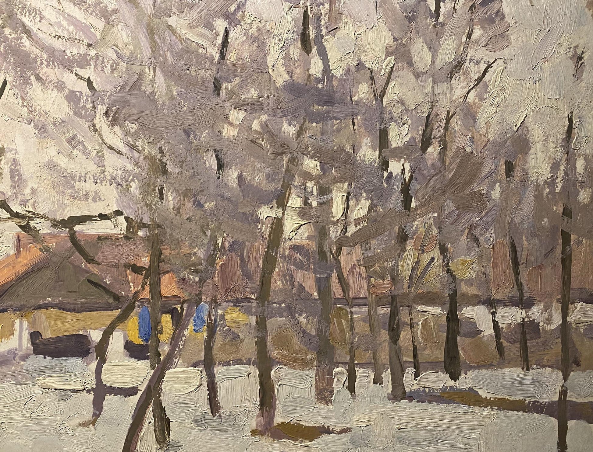 Oil painting Early winter by Nikolai Fedorovich Bortnikov snowy landscape