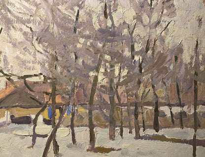 Oil painting Early winter by Nikolai Fedorovich Bortnikov snowy landscape