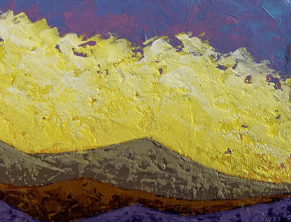 Oil painting Observing a natural phenomenon V. Zadorozhnya with yellow purple gray impasto