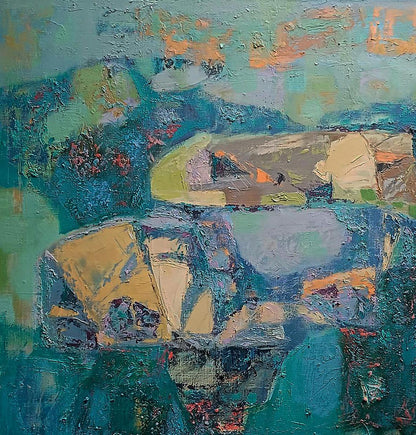 Island of Freedom oil painting by Tatyana Shulyak in teal impasto